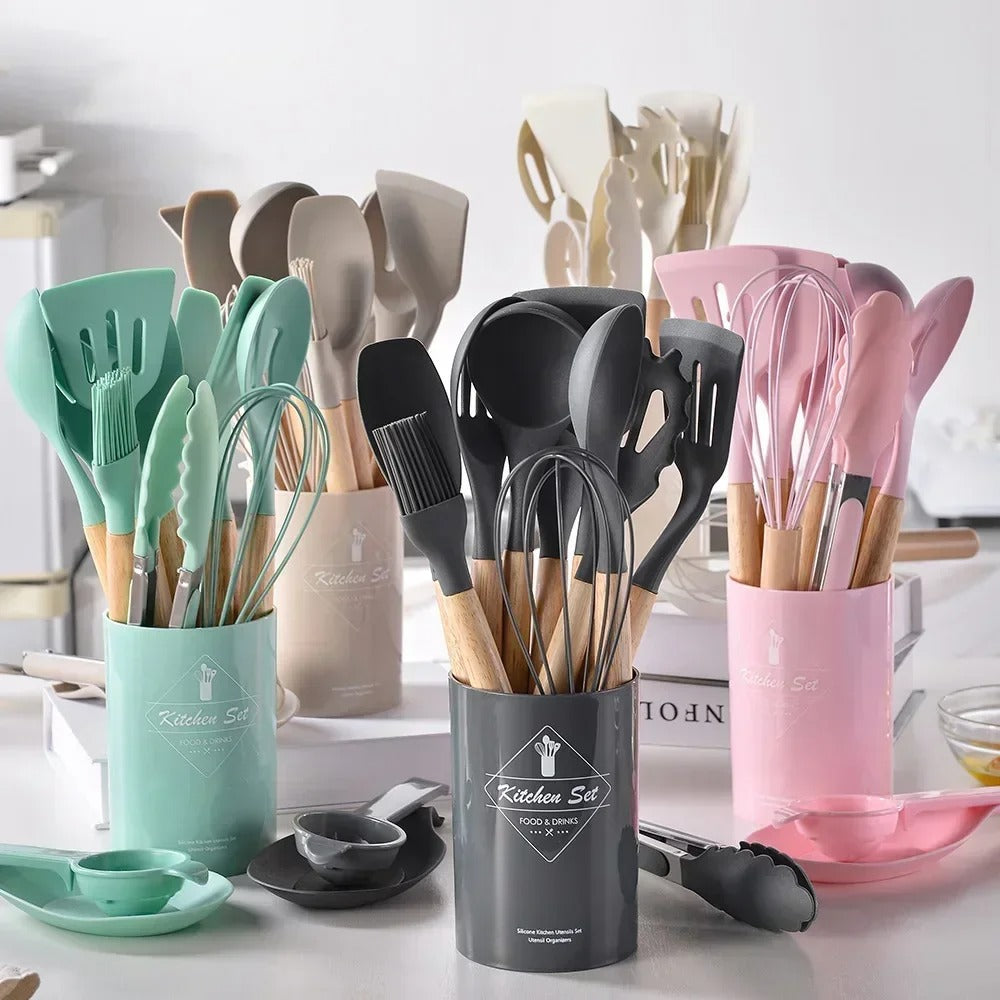 Kitchen Utensil Set 12 Pcs Silicone Cooking Utensils with Holder